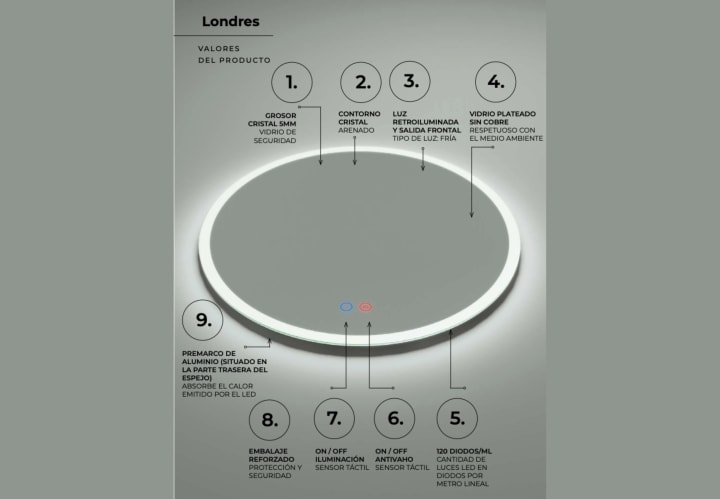 Espejo de baño con luz LED Londres Ledimex detalle 7