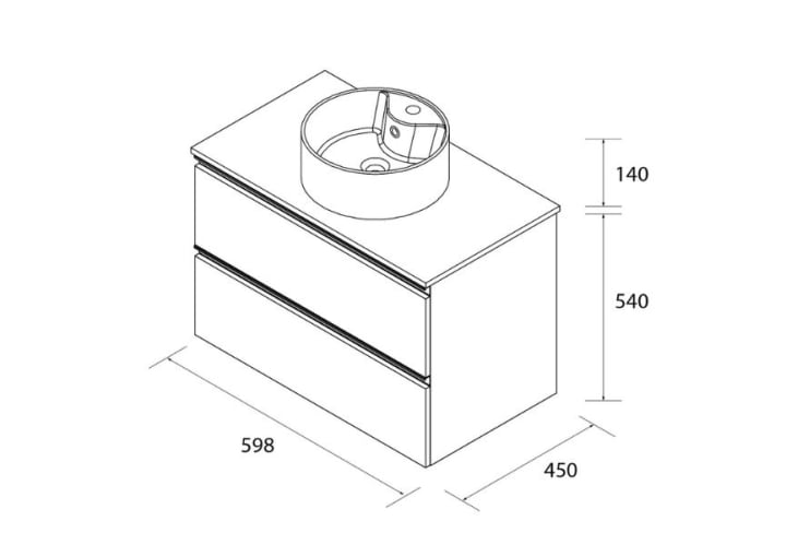 Mueble de baño para lavabo sobre encimera Bequia Salgar croquis 13