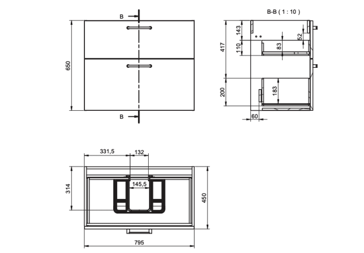 Conjunto mueble de baño con banquillo Verso Viso croquis 14