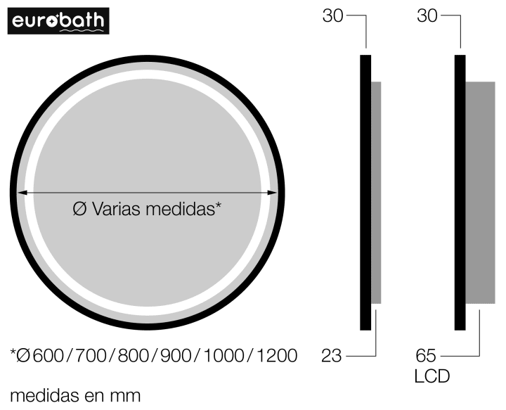 Espejo de baño con luz LED Caicos Eurobath croquis 5