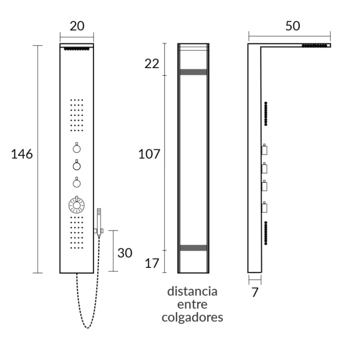 Columna de ducha hidromasaje Amanzi Sagobar croquis 1