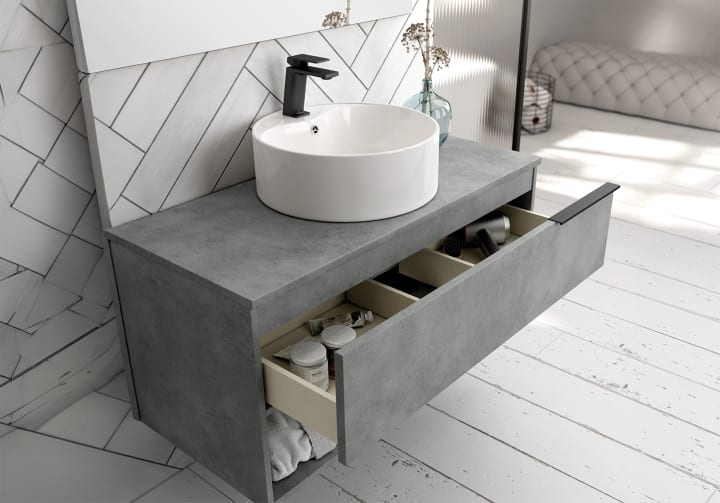 Mueble de baño con encimera de madera Fortuna Bruntec detalle 2