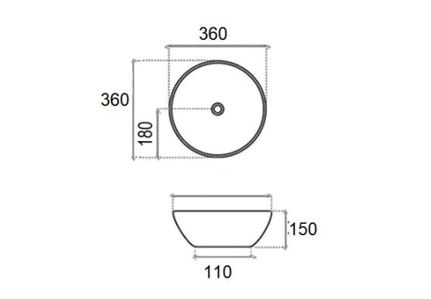 Lavabo sobre encimera Capri XS Bruntec croquis 3