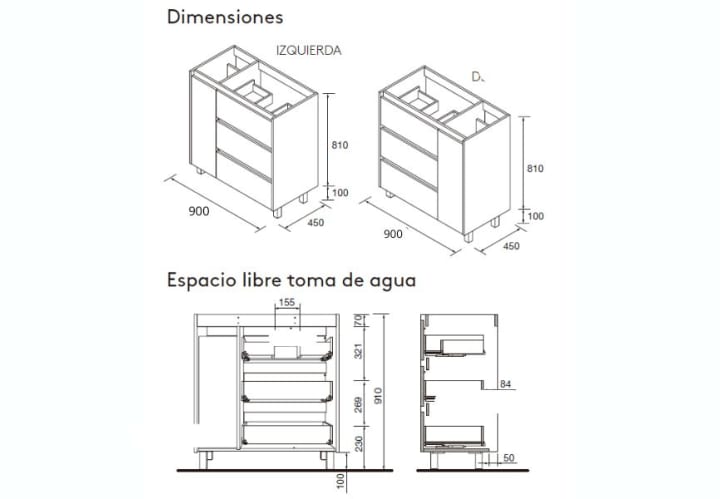 Conjunto mueble de baño Noja Salgar croquis 13
