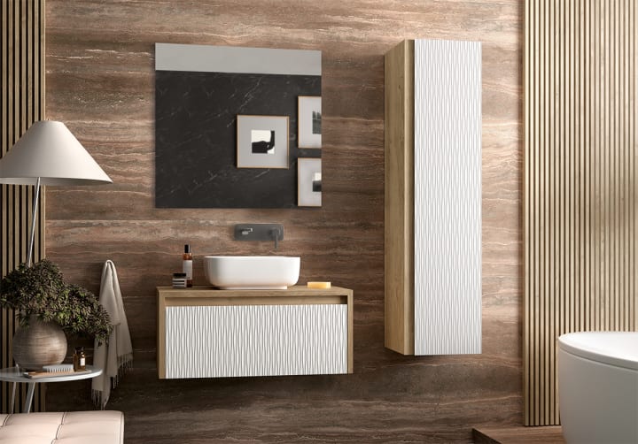 Mueble de baño Lambda con encimera de madera Coycama ambiente 18
