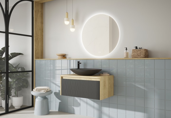 Mueble de baño Lambda con encimera de madera Coycama ambiente 19