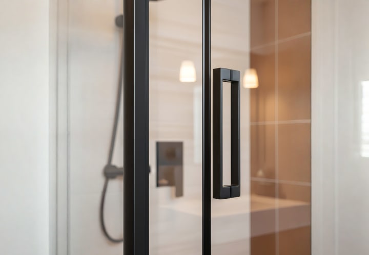 Mampara de ducha Sabik perfilería negra Bruntec detalle 1