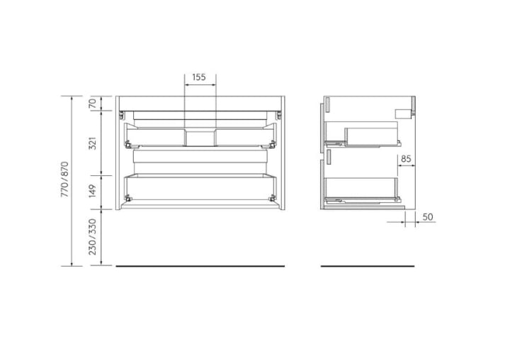 Conjunto mueble de baño Bequia Salgar croquis 16