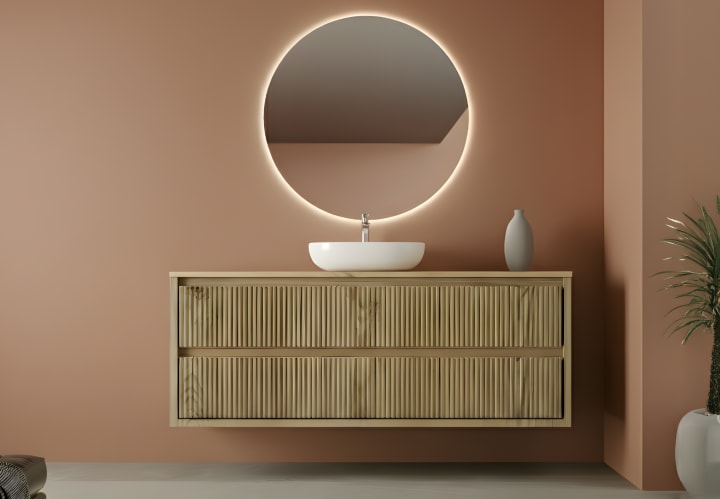Mueble de baño madera maciza con encimera de madera Alpes 19 Bruntec principal 1