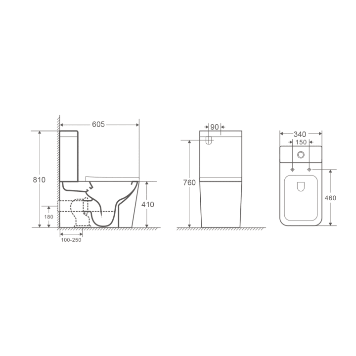 Inodoro Square negro mate Bruntec croquis 3