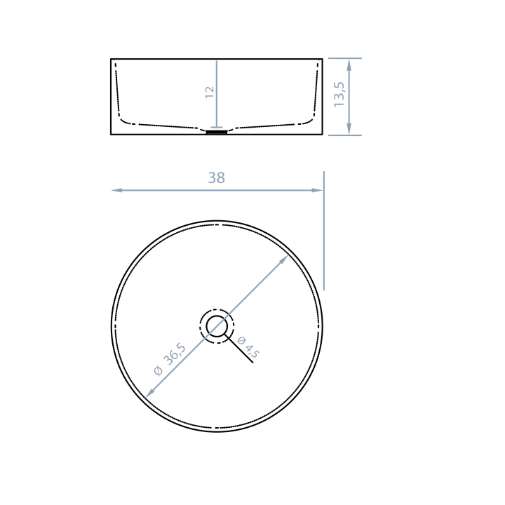 Lavabo sobre encimera Circus Bruntec croquis 2