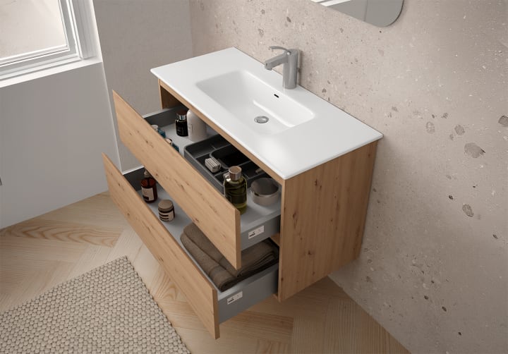 Mueble de baño color madera fondo reducido 37.8 cm Vilma Bruntec detalle 5