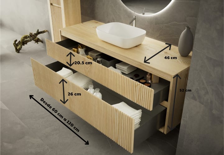 Mueble de baño moderno de madera maciza Alpes Bruntec croquis 7