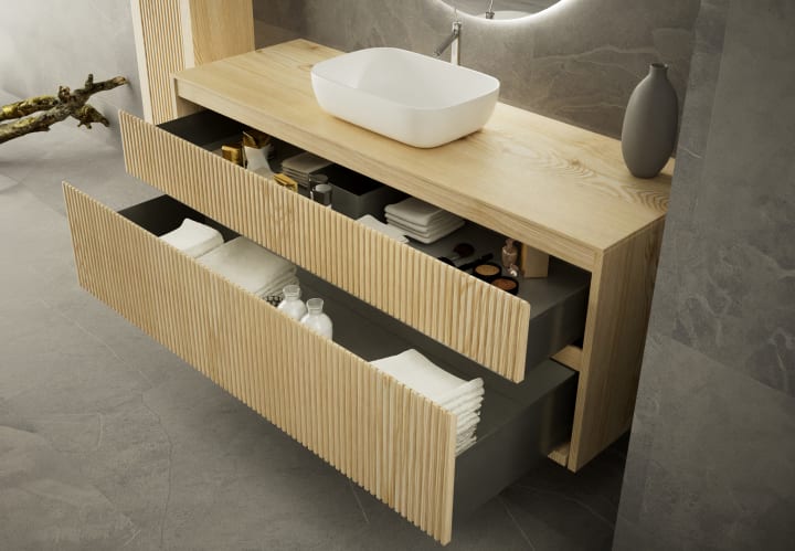 Mueble de baño moderno de madera maciza Alpes Bruntec detalle 6
