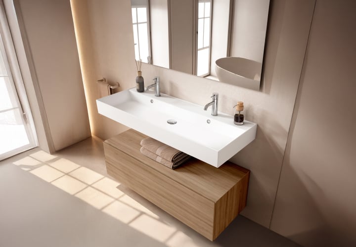 Conjunto mueble de baño con lavabo de cerámica de 12 cm de alto y cajonera Nomad Viso principal 12