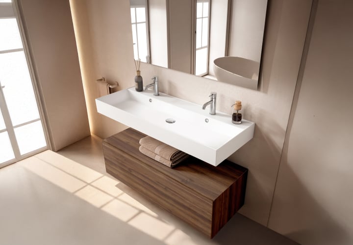 Conjunto mueble de baño con lavabo de cerámica de 12 cm de alto y cajonera Nomad Viso principal 4