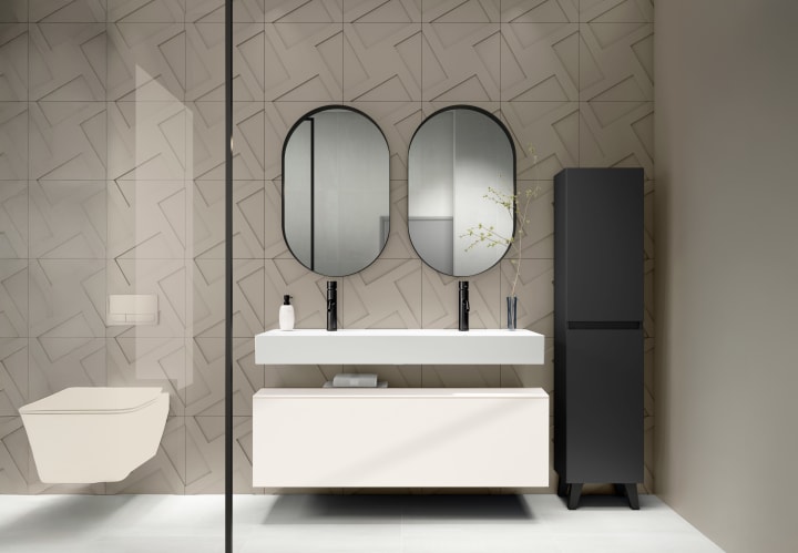 Conjunto mueble de baño con lavabo de cerámica de 12 cm de alto y cajonera Nomad Viso principal 2