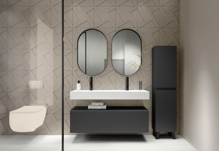 Conjunto mueble de baño con lavabo de cerámica de 12 cm de alto y cajonera Nomad Viso principal 1