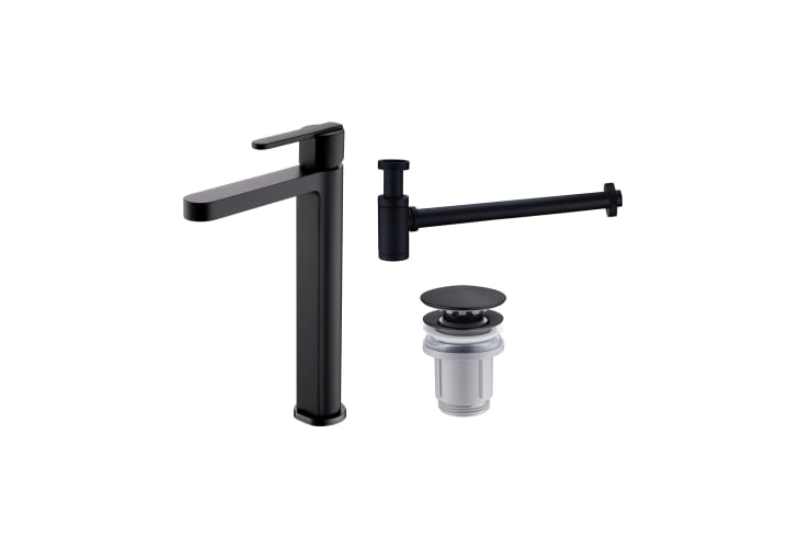 Pack Grifo de lavabo caño alto Roma Imex + Válvula click-clack + Sifón principal 1