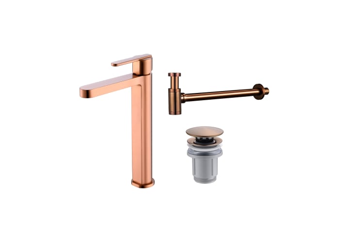 Pack Grifo de lavabo caño alto Roma Imex + Válvula click-clack + Sifón principal 3