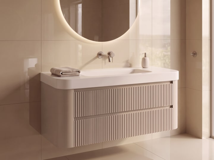 Conjunto de mueble de baño con lavabo Solid Surface Duna Bruntec ambiente 13