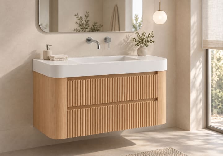 Conjunto de mueble de baño con lavabo Solid Surface Duna Bruntec ambiente 12