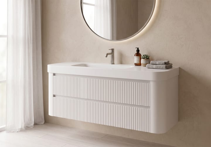 Conjunto de mueble de baño con lavabo Solid Surface Duna Bruntec ambiente 11