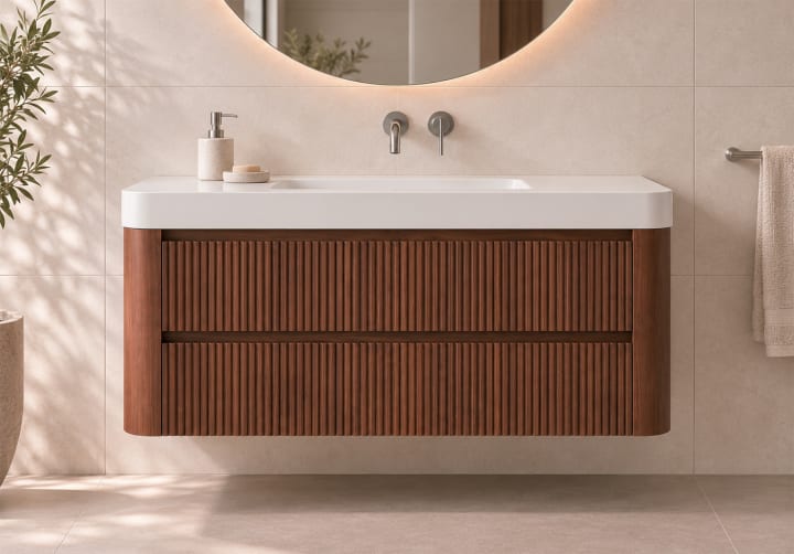 Conjunto de mueble de baño con lavabo Solid Surface Duna Bruntec principal 2