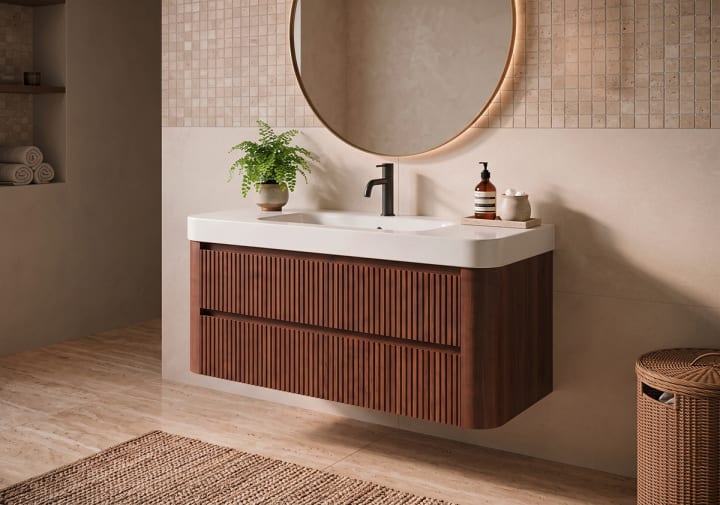 Conjunto de mueble de baño con lavabo Solid Surface Duna Bruntec ambiente 10