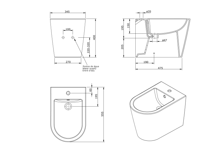 Pack inodoro + bide Urby Plus Unisan Sanindusa croquis 8