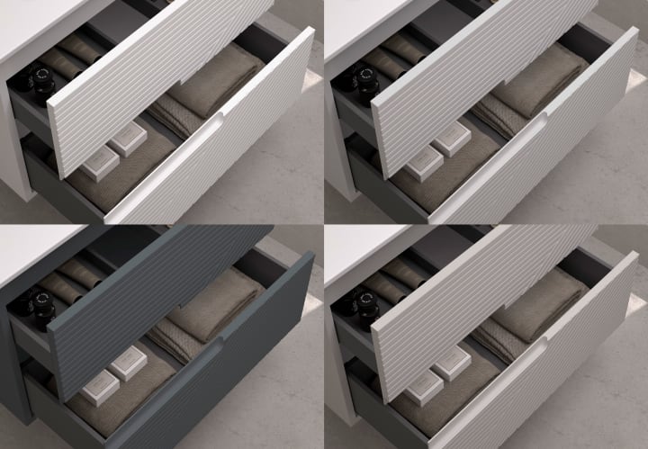 Mueble de baño con encimera piedra compactada blanca Lia Bruntec colores detalle 12
