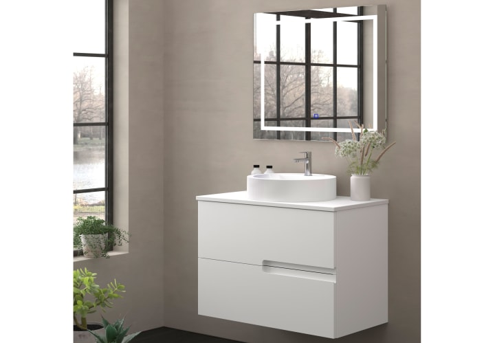Mueble de baño con encimera piedra compactada blanca Lia Bruntec colores principal 1