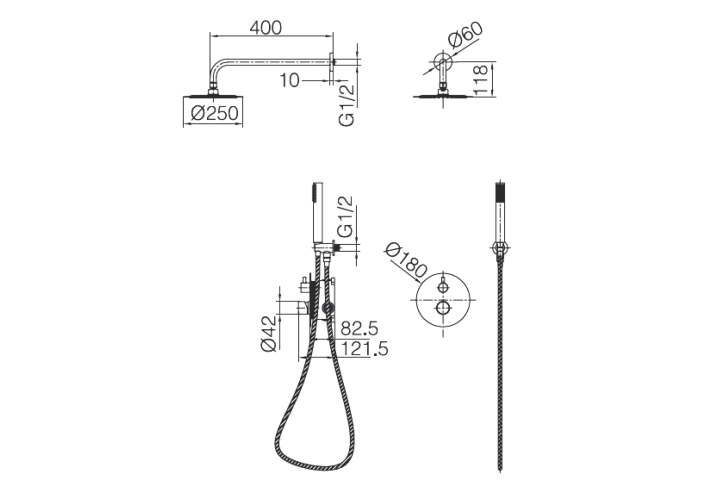 Conjunto de ducha empotrado Monza Imex croquis 10