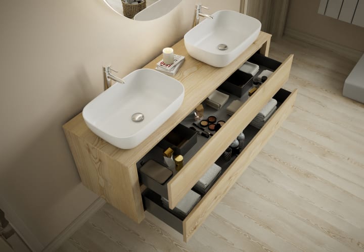Mueble de baño con encimera de madera maciza Laponia Bruntec detalle 2
