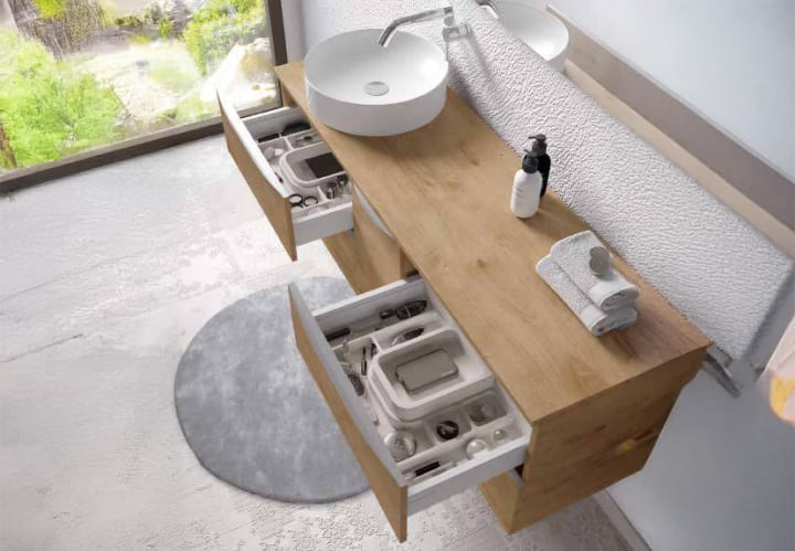 Mueble de baño con encimera de madera Landes Coycama detalle 1