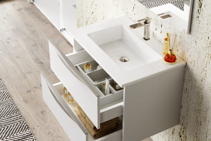 Mueble de baño con encimera de madera Landes Coycama detalle 2