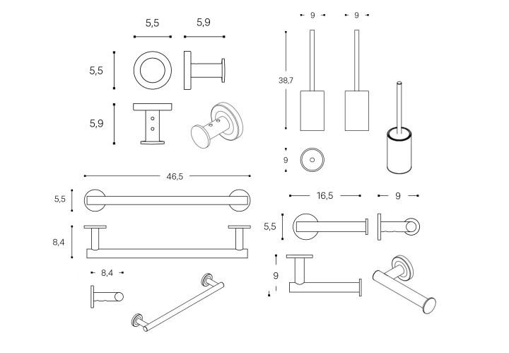 Conjunto de accesorios de baño Architect S+ Cosmic croquis 19