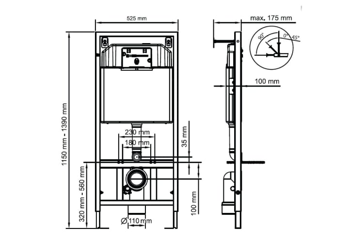 Pack inodoro suspendido + cisterna empotrada Square Bruntec croquis 6