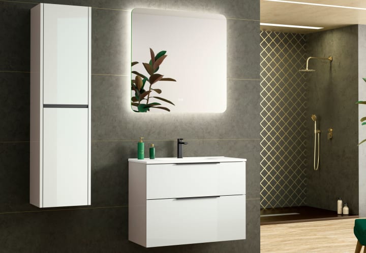 Conjunto mueble de baño fondo reducido 39cm Comet tirador negro Coycama principal 1
