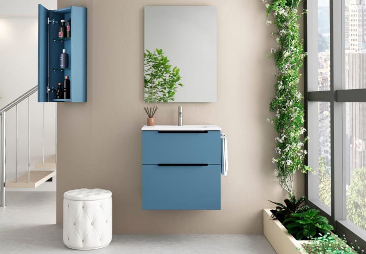 Conjunto mueble de baño fondo reducido 39cm Comet tirador negro Coycama principal 2