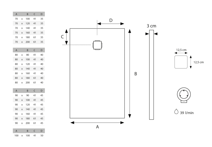 Plato de ducha Solid Surface Perseo Hidronatur croquis 3