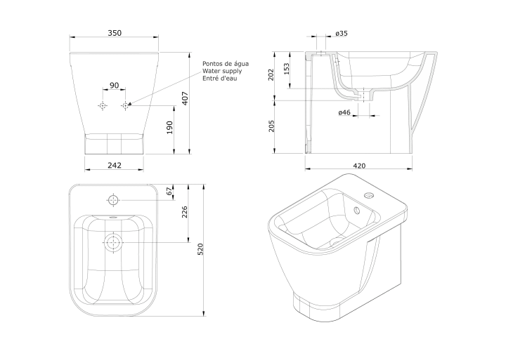 Pack inodoro + bidé compacto Look de Unisan Sanidusa croquis 10