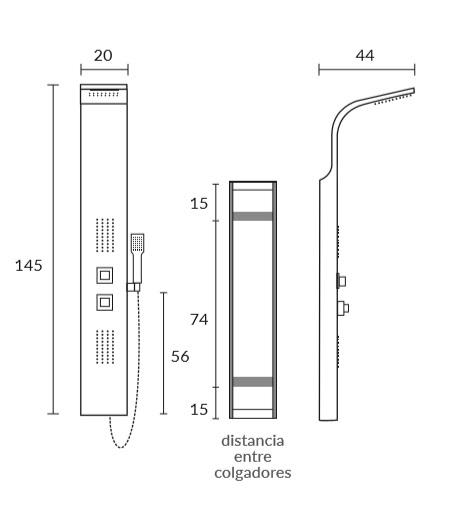 Columna de ducha hidromasaje Ensa Sagobar croquis 1