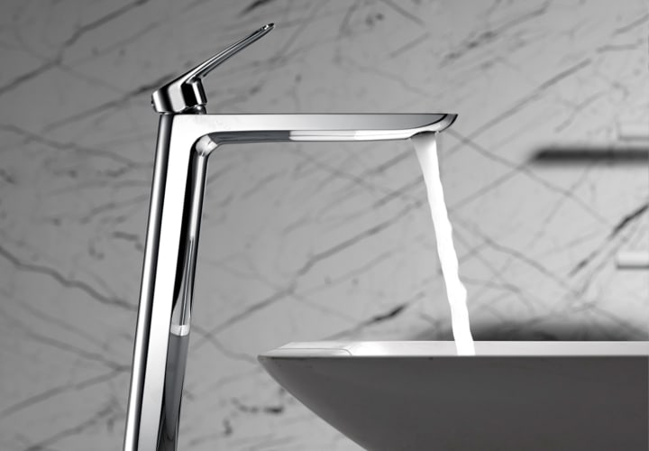 Pack Grifo de lavabo caño alto Bélgica Imex + Válvula click-clack ambiente 4