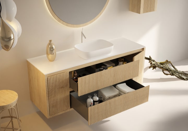 Mueble de baño madera maciza con encimera de solid surface Alpes 13 Bruntec detalle 6
