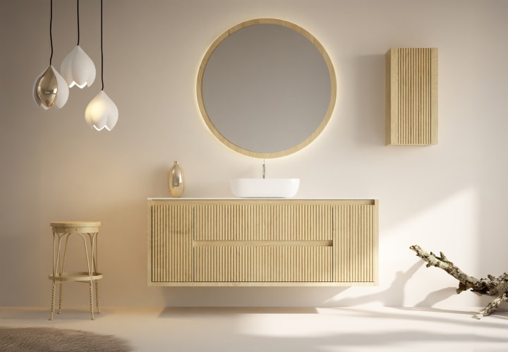 Mueble de baño madera maciza con encimera de solid surface Alpes 13 Bruntec principal 1