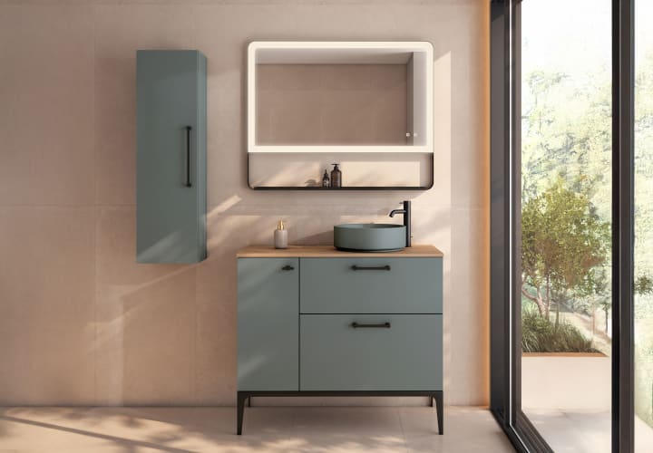 Mueble de baño con banquillo, encimera de madera Verso Viso principal 4
