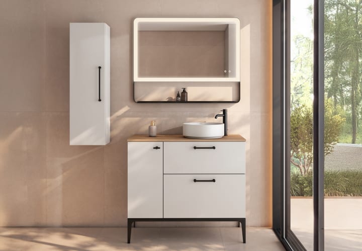 Mueble de baño con banquillo, encimera de madera Verso Viso principal 2