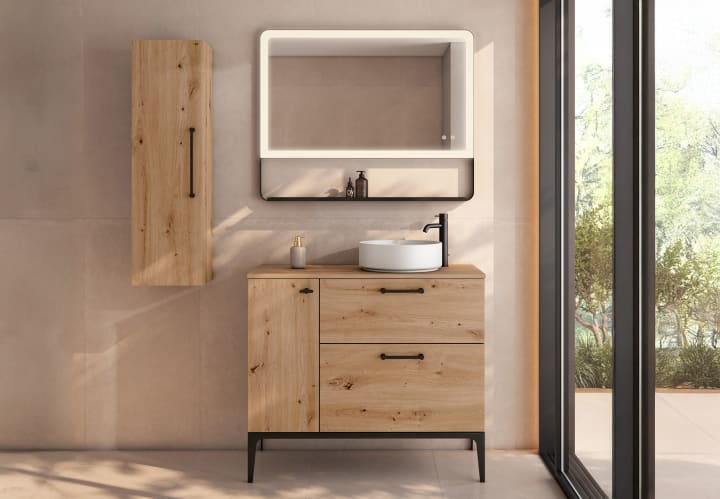 Mueble de baño con banquillo, encimera de madera Verso Viso principal 3