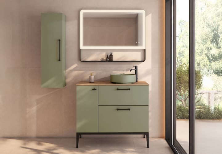 Mueble de baño con banquillo, encimera de madera Verso Viso principal 5